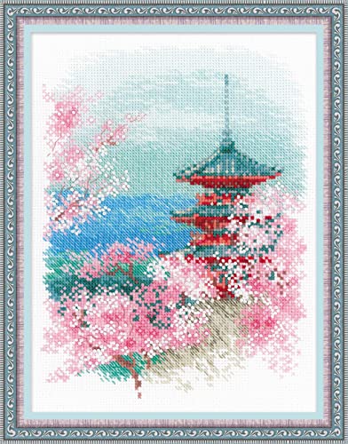 Riolis Sakura. Pagoda Kit Punto Croce, Cotone, Multicolore, 18 X 24 Cm