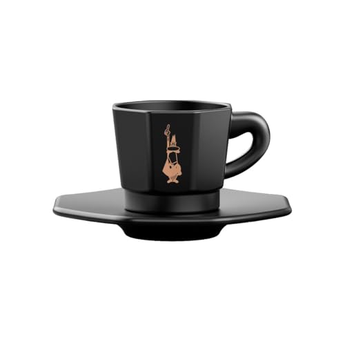 Bialetti Tazzine Ottagonali, Porcellana, Nero-Oro Rosa, 75 Unità