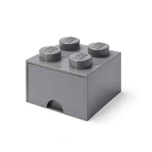 Room Copenhagen- Cassettiera Mattoncino Lego 4 Bottoni, 1 Cassetto, Cassa Portaoggetti Impilabile, 4.7 L, Grigio Scuro, Colore, 40051754