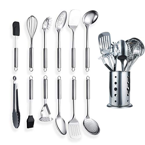 Berglander Stainless Steel Kitchen Utensil 12 Piece With 1 Stand, Cooking Spoon, Kitchen Tools Cooking Utensil With Holder. (13 Pieces)