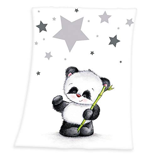 Herding Coperta Per Bambini, Motivo Con Panda, 75 X 100 Cm, Microfibra, Bianco