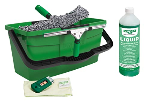 Unger Kit Per La Pulizia Dei Vetri (Tergivetro, Manico, Copertura In Microfibra, Secchio Da 12 L, Detergente, Raschietto, Panno Largo 35 Cm) Ak015