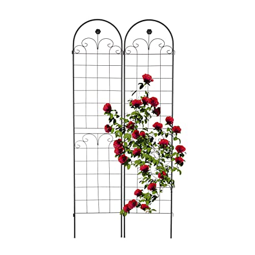 Relaxdays Grigliati Per Rampicanti, Set Da 2, Hxl 220 X 50 Cm, Supporti In Metallo Per Piante, Tralicci A Incastro, Nero, 100% Ferro