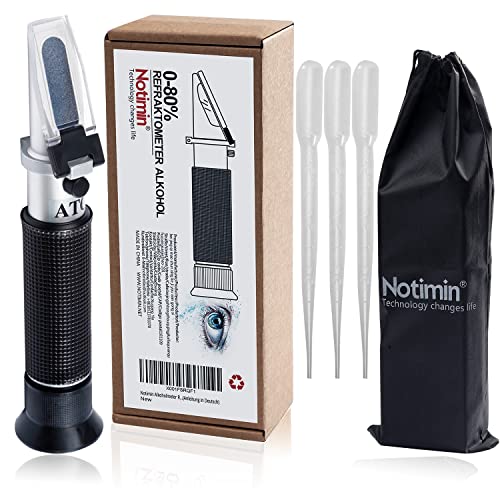 Notimin Alcoholmeter Rifrattometro Alcool 0-80% Con Atc Alcolometro Per Determinare Il Contenuto Di Alcol All'Interno Di Distillati Alcolici Come Whis