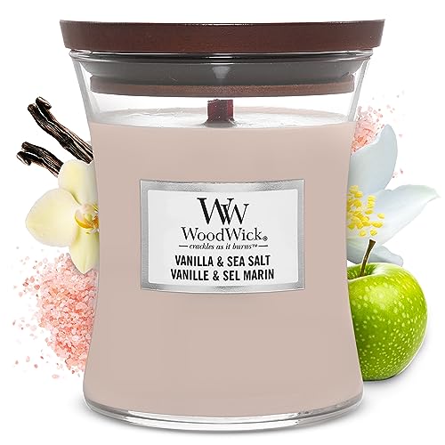 Woodwick Hourglass Candela Profumata Media Con Stoppino Scoppiettante, Vaniglia E Sale Marino, Fino A 60 Ore, Cera, Vanilla Sea Salt, Medio