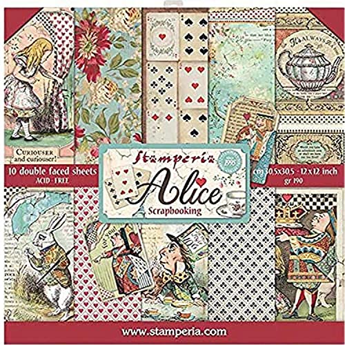 Stamperia Blocco 10 Fogli 30.5X30.5 (12"X12") -Double Face Alice, Multicolore, 30.5Cmx30.5Cm