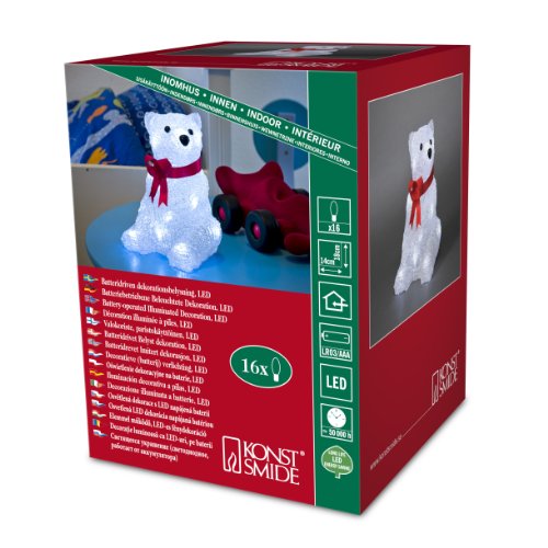 Konstsmide 6159-203 / Orso Polare In Acrile Con Fiocco Rosso / 16 Diodi Bianco Freddi/A Batteria