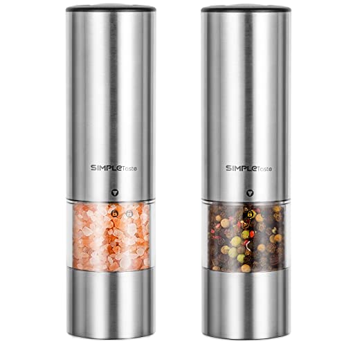 Simpletaste Macinapepe Elettrico A Batterie, Macinino Macinatore Pepe Con Macina Regolabile In Ceramica Di Facile Uso, 2 Pezzi