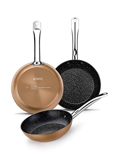 Monix Copper - Set Padelle Effetto Rame 20/24/28 Cm, In Alluminio Forgiato Antiaderente Con Particelle Di Titanio, Per Tutti I Tipi Di Cucine Anche A