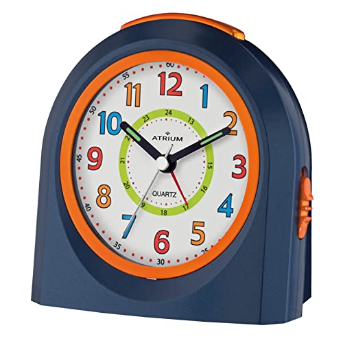 Atrium Sveglia Per Bambini, Analogica, Al Quarzo, Senza Ticchettio, Con Luce E Snooze, Blu Scuro, Arancione, A921-5