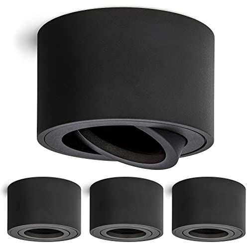 Linovum Smol - Set Di 4 Faretti Extra Piatti, Orientabili, Colore Nero Opaco, Rotondi, Lampade Da Installazione Sopra Intonaco, Diametro 80 Mm, Per Mo