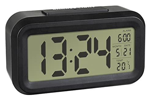 Tfa Dostmann Lumio Sveglia Digitale, 60.2018.01, Con Temperatura Interna, Visualizzazione Di Ora E Data, Luce Notturna Automatica, Display Lcd, Nero