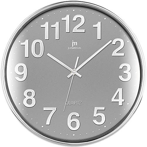 Lowell Justaminute 00816 Quartz Wall Clock Cerchio Cromo, Grigio