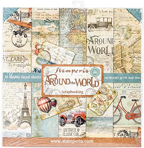 Stamperia International Kft Paper Pad 10 Fogli Double-Face Around The World, Carta, Multicolore, 30.5 X 30.5