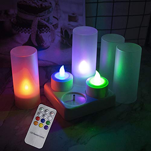 Eurofone Ricaricabile A Led Candela Tea Lights Tealights Senza Fiamma Candele Multicolore Con Titolari Telecomando Stazione Di Ricarica (Euro Plug) (0