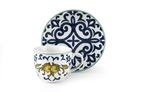 Excelsa Amalfi Set 6 Tazzine Caffè Con Piattino, Porcellana, Trasparente