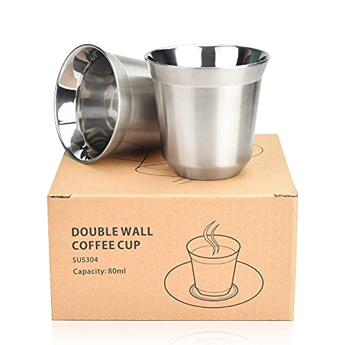 Wantouth 2 Pezzi Tazza In Acciaio Inox Tazze Da Caffè Isolate A Doppia Parete Bicchieri Da Birra In Metallo Tazze In Metallo Riutilizzabile Tazzine Es