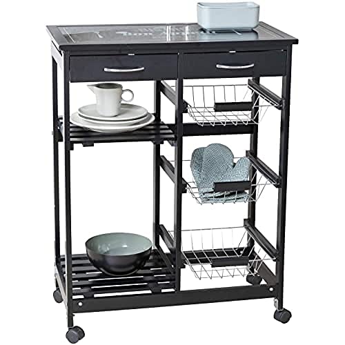 Wenko Carrello Portavivande Bon Appetit, Con Ruote E Ripiano In Vetro Con Motivo, Ideale Come Carrello Per Servire A Tavola O Scaffale Per La Cucina,