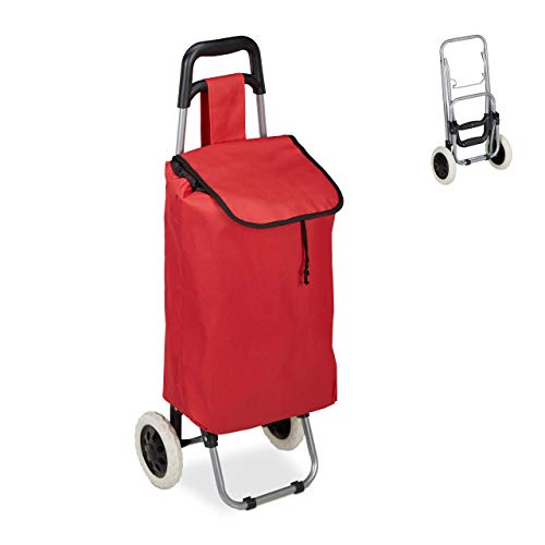 Relaxdays, Rosso Carrello Portaspesa, Pieghevole, 25 L, Shopping Trolley Con Ruote, Max.10 Kg, Hlp 91X40X30 Cm, Tessuto, Acciaio, 1 Pz