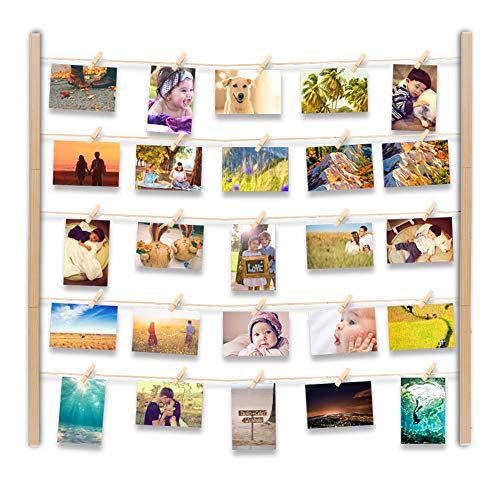 Uping Cornice Portafoto Da Parete | Cornice Multipla Per Foto | Con 30 Foto Clips (Colore Di Legno Chiaro)