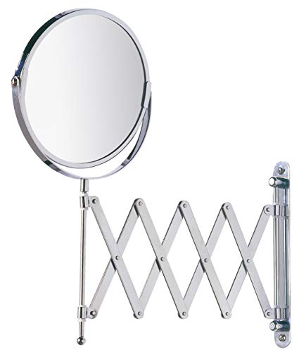 Wenko Specchio Cosmetico Da Parete Telescopico Exclusiv , Superficie Specchiante Ø 17 Cm 300 % Ingrandimento, Acciaio, 19 X 38.5 X 50 Cm, Cromo