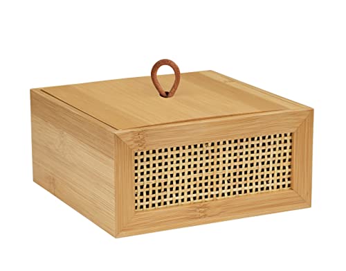 Wenko Box Da Bagno Allegre M, Box Decorativo Con Coperchio In Trendy Boho-Style, Intrecciato In Bambù E Rattan Di Qualità, Per Riporre Utensili Da Bag