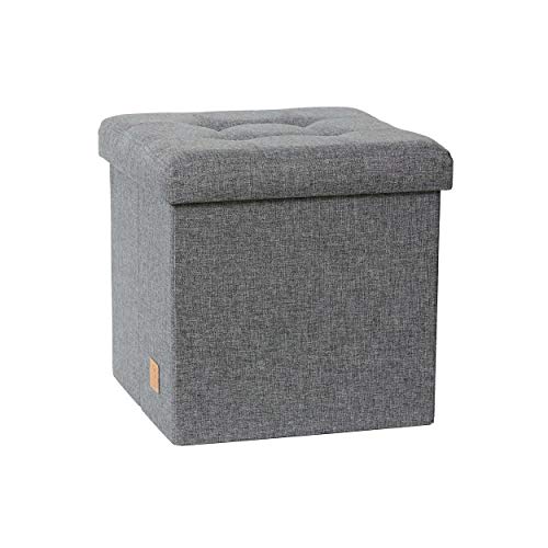 Love It Store It - Pouf Contenitore Quadrato Premium - Pouf Poggiapiedi - Lino - Pieghevole - Rinforzi In Legno - 38X38X38Cm - Grigio Screziato