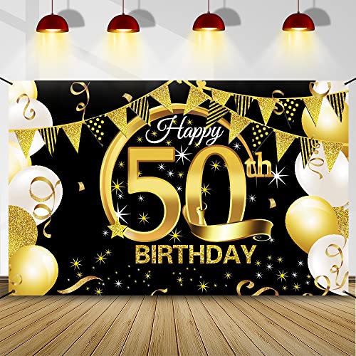 50 Anni Compleanno Festa Decorazioni Oro Nero, 50 Striscione Di Compleanno, 50 Anni Di Buon Compleanno Decorazione Di Festa Per Uomo Donna, Poster Di