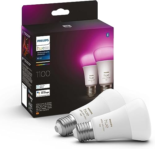 Philips Hue White And Color Ambiance Lampadina Smart Led, Bluetooth, Dimmerabili, E27, 9 W, 2 Pezzi