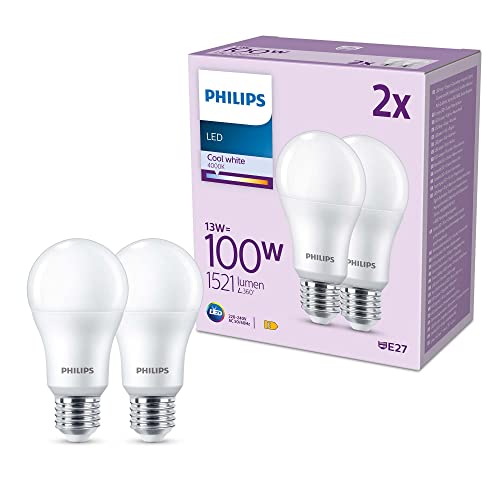 Philips Led Lampadina Led, Luce Bianca Fredda, 100W, E27, 2 Pezzi