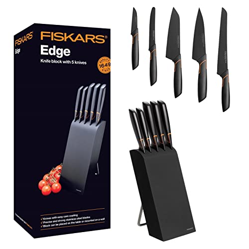 Fiskars Ceppo Di Design Con 5 Coltelli, Larghezza: 15,5 Cm, Altezza: 37 Cm, Betulla, Nero, Edge, 1003099