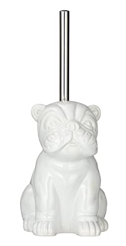 Wenko Set Wc Bulldog, Portascopino Con Scopino A Forma Di Bulldog, Ceramica, 12 X 19,5 X 15,5 Cm, Bianco