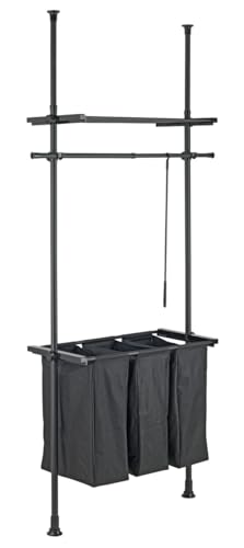 Wenko Sistema Telescopico Herkules Laundry, Sistema Di Stoccaggio Con Porta Biancheria, 3 Scomparti Con Maniglie, Con Aste Principali, Barra Trasversa