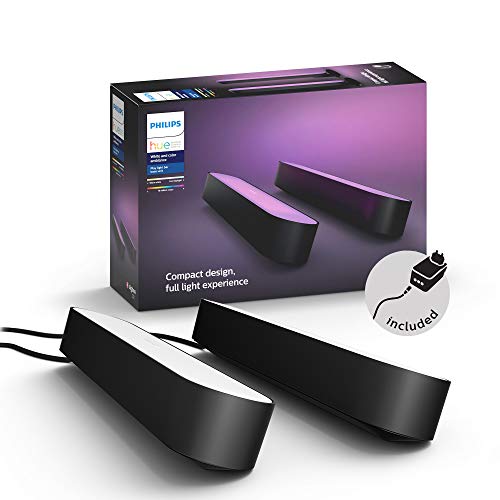 Philips Hue White And Color Ambiance Lampada Da Tavolo Led Smart Play, Kit Base Con Alimentatore Incluso, 2 Pezzi, Nero