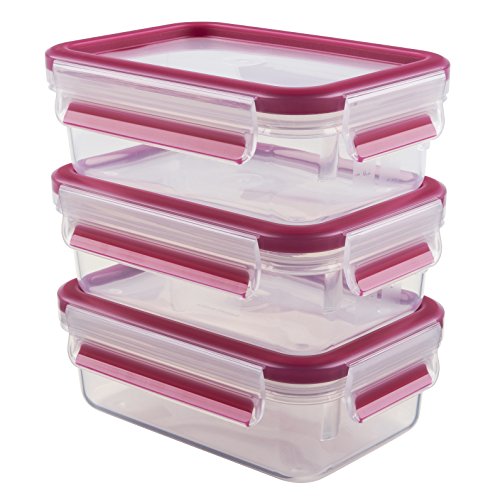 Emsa Clip & Close 017032515582 Contenitore Salvafreschezza, Lampone, Set 3 Pezzi Da 0.55 L