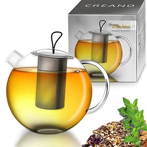 Creano Teiera Jumbo, Teiera In Vetro In 3 Pezzi In Un Set Teiera Con Filtro Integrato In Acciaio Inox E Coperchio In Vetro | 1,5L
