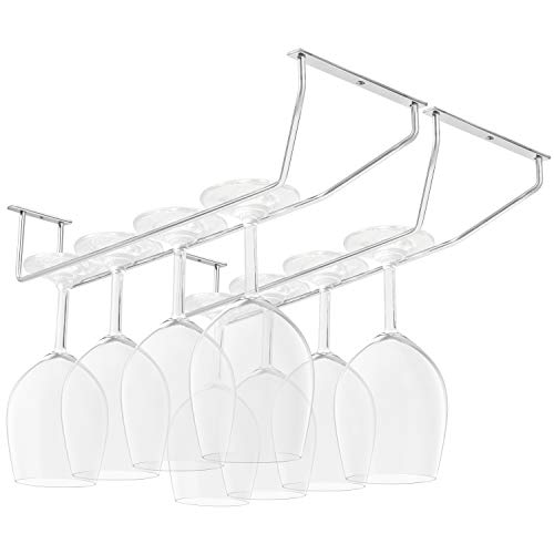Belle Vous 4Pz Porta Calici Sottopensile Appendi Bicchieri Acciaio Cromato Con Viti E Tasselli Portabicchieri Sospeso Da 34X11Cm - Porta Bicchieri Da