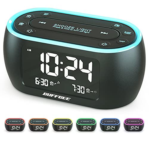 Buffbee Radiosveglia Da Letto Con 7 Luci Notturne Colorte, Doppia Allarme, Snooze, Dimmer, Porta Usb, Timer Riposo, Sveglia Digitale Con Radio Fm E Ti