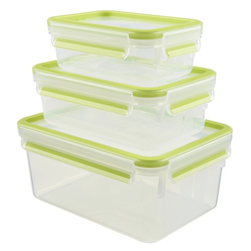 Emsa Clip & Close Contenitore Salvafreschezza, Verde, Set 3 Pezzi Da 0.55 L, 1 L E 2.3 L