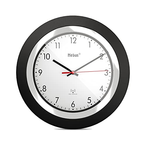Mebus Funk-Wanduhr/Klassisches Model/Schwarzer Rahmen/Weißes Zifferblatt / 24Cm Durchmesser/Rund/Funkuhr (Dcf77) / Modell: 19451 / Farbe: Schwarz, Wei
