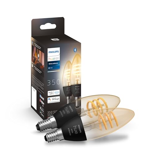 Philips Hue White Ambiance Filament, Lampadina Smart, E14, 2 Pezzi, 4.6W