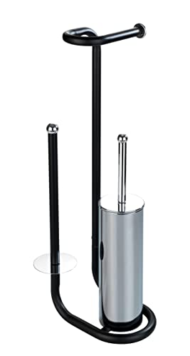 Wenko Set Wc Universalo Nero, Con Portarotolo E Portascopino Integrato, In Acciaio Verniciato, 20 X 62,5 X 23 Cm, Colore Nero