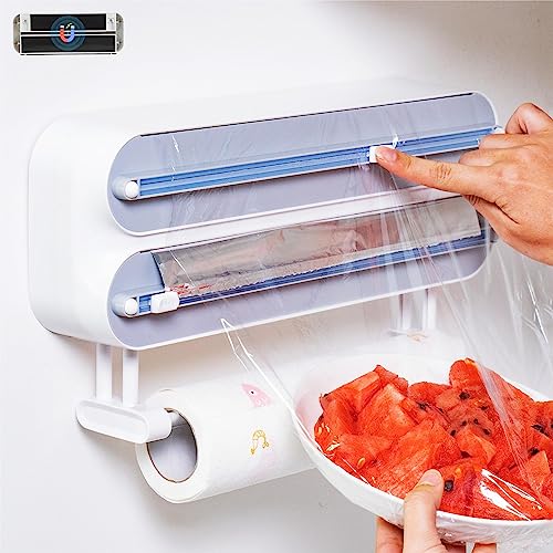 Dispenser E Taglierina Magnetica Per Film Aggrappante - Supporto Per Rotoloasciugamani Da Cucina Di Carta 3 In 1 Montato A Parete, Quasziwa Dispenser