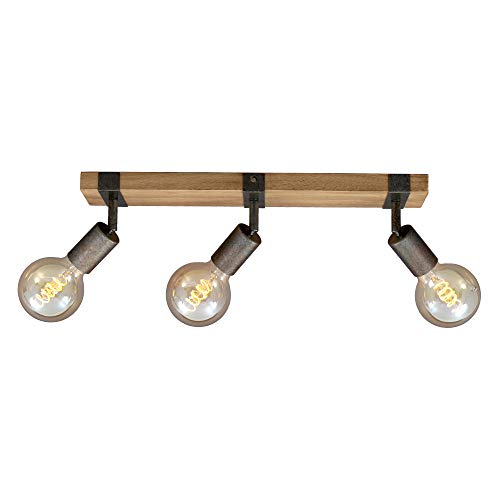 Briloner Lampada Da Soffitto, Faretto Retrò, Vintage, Girevole E Orientabile, 3X E27, Metallo-Legno, Colore: Grigio Piombo, 480X100X90Mm (Lxpxa), Cann