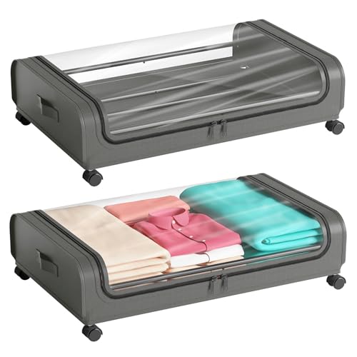 2 Pezzi Contenitori Sottoletto Con Ruote Scatole Per Armadio Salvaspazio Organizer Contenitore Vestiti Telaio In Metallo Scatola Sotto Il Letto Con Co