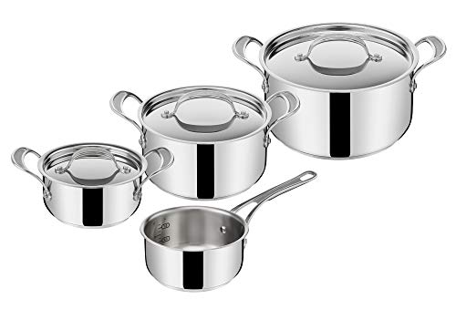Jamie Oliver By Tefal Cook'S Classics E307S734 - Set Di 7 Casseruola In Acciaio Inox, 16 Cm, Pentole Con Coperchio 16 X 20 X 24 Cm, A Induzione