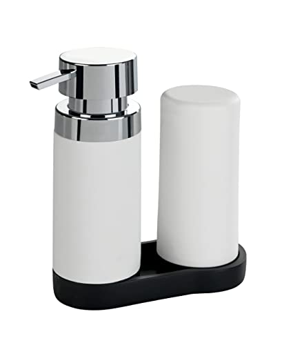 Wenko Set Lavapiatti Easy-Squeeze Bianco - Dispenser Sapone E Dispenser Detersivo Piatti Capacità: 0.25 L, Poliresina, 15 X 18 X 7 Cm, Bianco