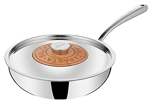 Lagostina Emozione Wok Saltapasta + Coperchio Con Inserto In Ciliegio, Pentola Induzione E Gas In Acciaio Inox 18/10 E Legno, Con Fondo Lagotherm Trip