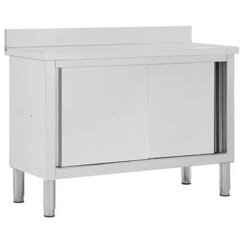 Vidaxl Banco Da Lavoro Con Ante Scorrevoli In Acciaio Inox 120X50X95Cm