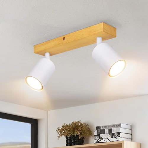 Ketom Faretti Da Soffitto Orientabili Gu10, Legna Faretti Led Soffitto Bianco, Faretti Led Interno Da Parete, Moderno Plafoniera 2 Luci Per Cucin Sogg